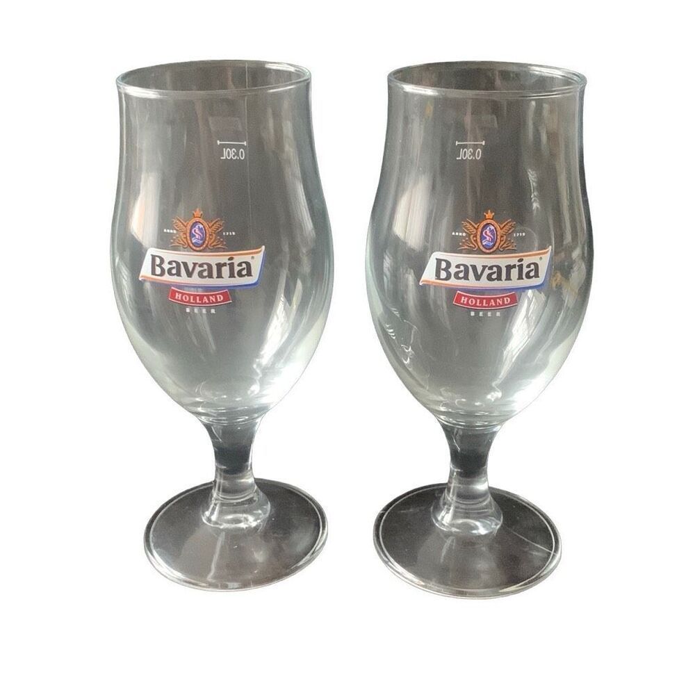 Vintage Bavaria Beer Holland Lot of 2 Beer Glass Pilsner Tasting Unique Addition